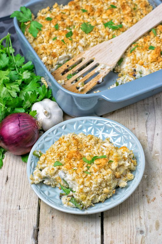 Mashed Cauliflower Green Bean Casserole - Contentedness Cooking