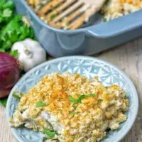 Mashed Cauliflower Green Bean Casserole | #vegan #glutenfree #contentednesscooking