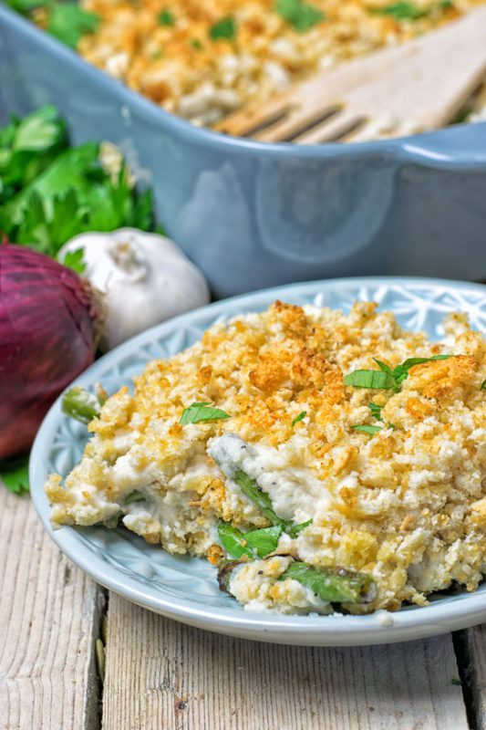 Mashed Cauliflower Green Bean Casserole - Contentedness Cooking