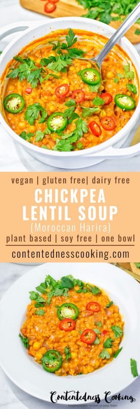 Moroccan Chickpea Lentil Soup (Harira) - Contentedness Cooking