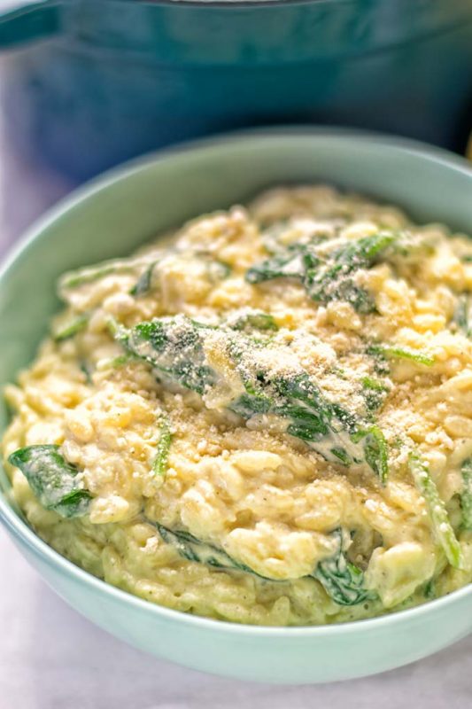Creamy Spinach Orzo with Lemon Sauce - Contentedness Cooking