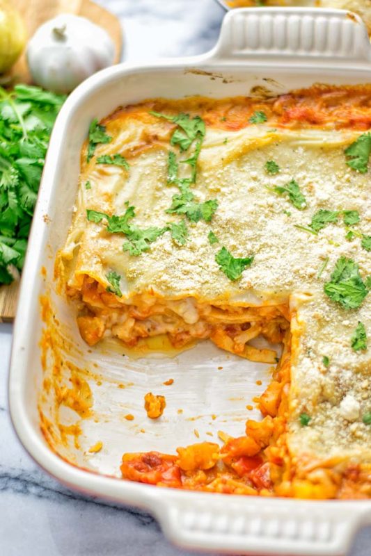 Buffalo Cauliflower Lasagna - Contentedness Cooking