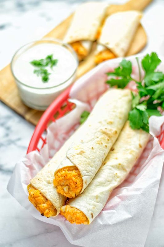 Buffalo Cauliflower Taquitos - Contentedness Cooking