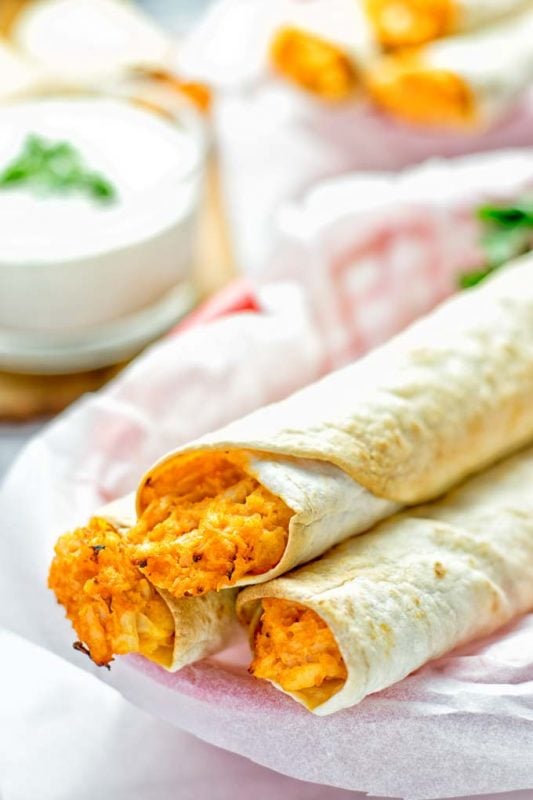 Buffalo Cauliflower Taquitos - Contentedness Cooking