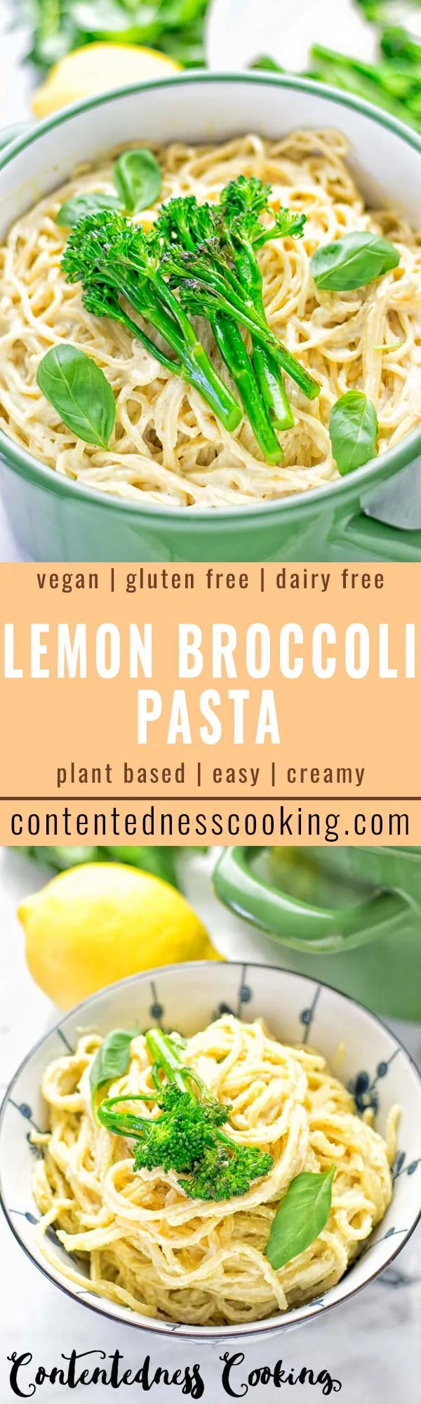 This Lemon Broccoli Pasta is a super easy, super tasty comfort food. Completely made from vegan and glutenfree ingredients. A perfect recipe for lunch or dinner, and even a stunner at parties. #vegan #glutenfree #contentednesscooking #lunch #dinner #pasta #worklunch #dinner #italian