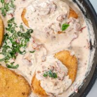 Closeup of Marry Me Chicken in a pan.