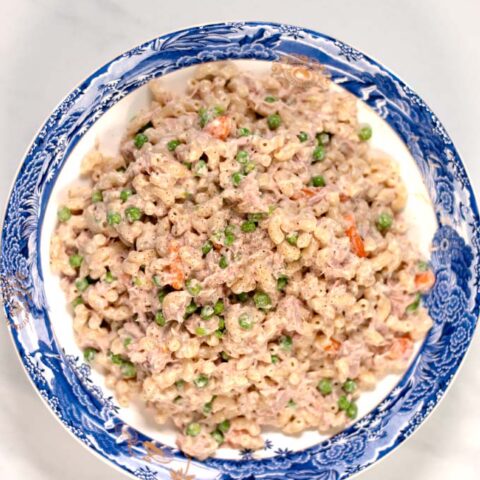 A serving of Cold Tuna Noodle Casserole.