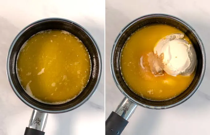 Step-by-step pictures showing the preparation of the creamy sauce.