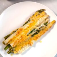 Closeup of a serving of Keto Asparagus Casserole.