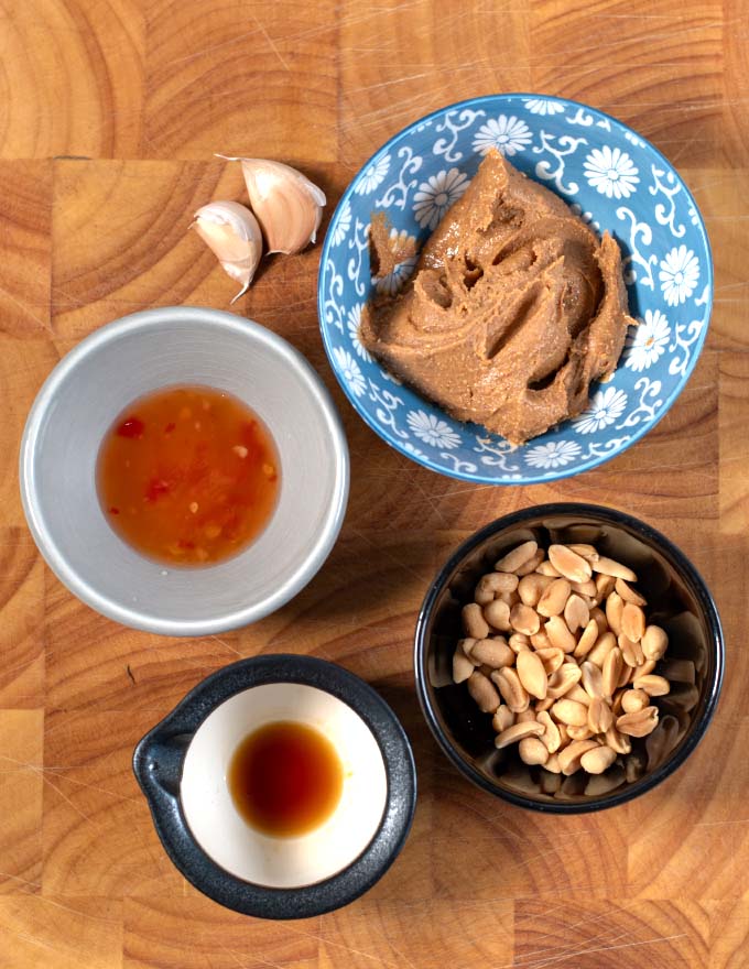 Ingredients needed to make Vietnamese Peanut Sauce.