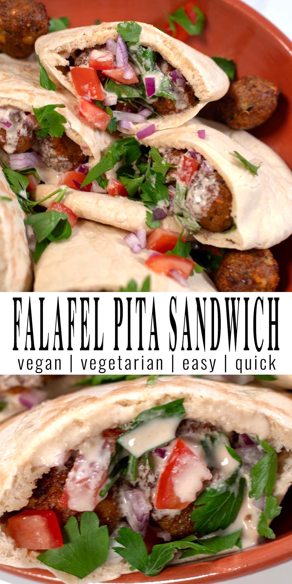 Collage of two photos with Falafel Pita Sandwich.