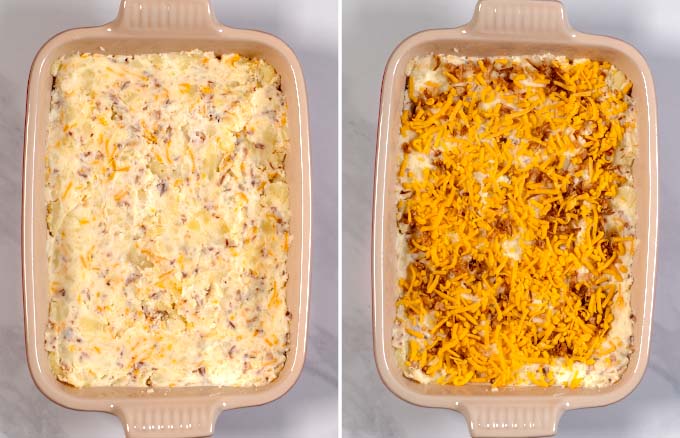 Side-by-side view of casserole with Leftover boiled potatoes. 