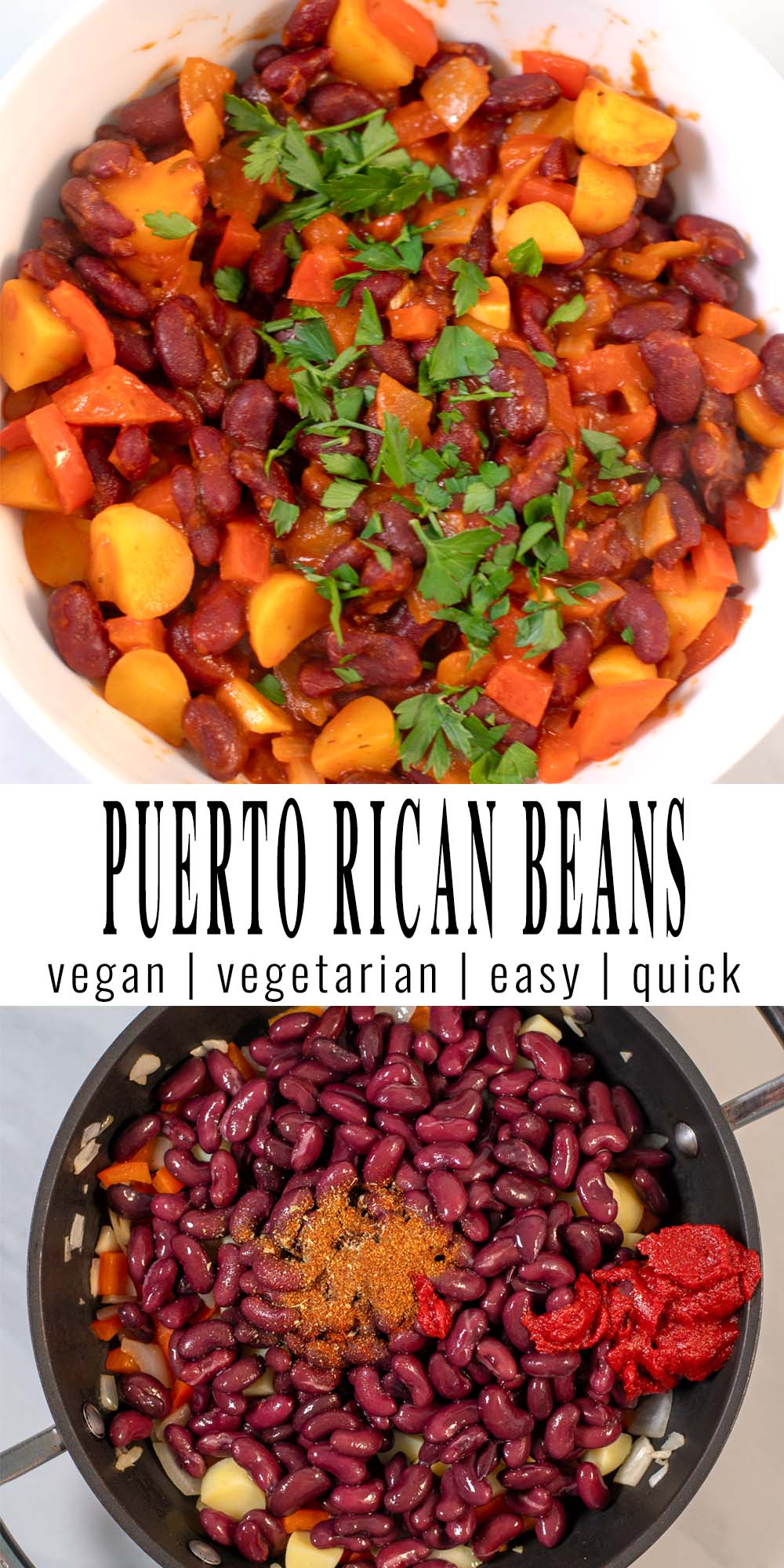 Collage of two photos of Puerto Rican Beans with recipe title text.