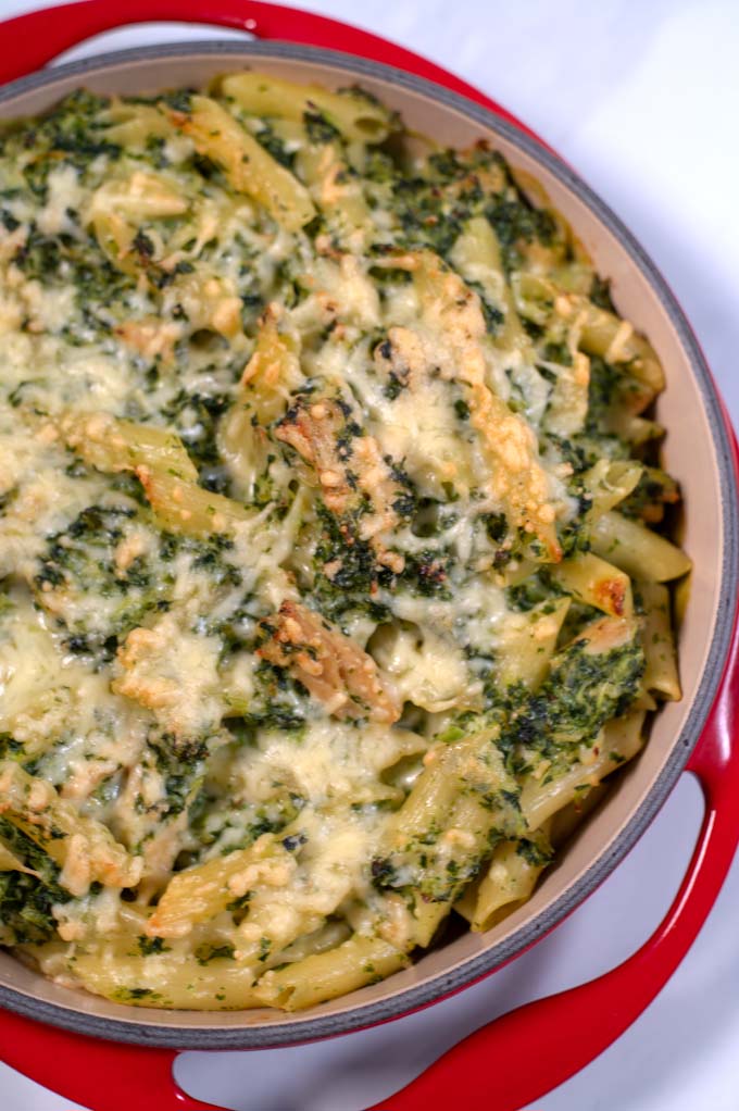 Closeup on Chicken and Kale Casserole.