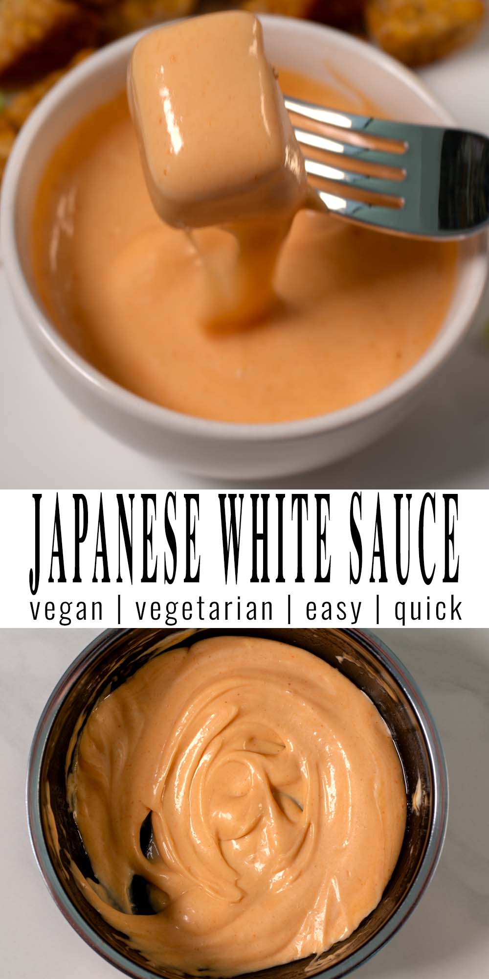 Collage of two photos of Japanese White Sauce with recipe title text.