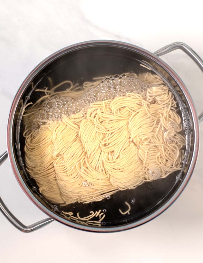 Noodles in water.