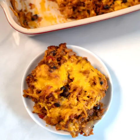 Closeup of Taco hash Brown Casserole.