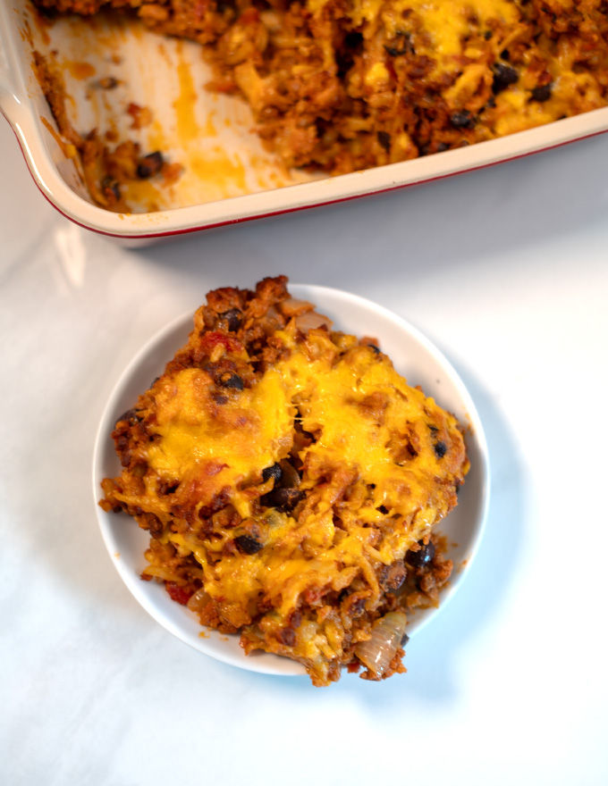 Closeup of Taco hash Brown Casserole.