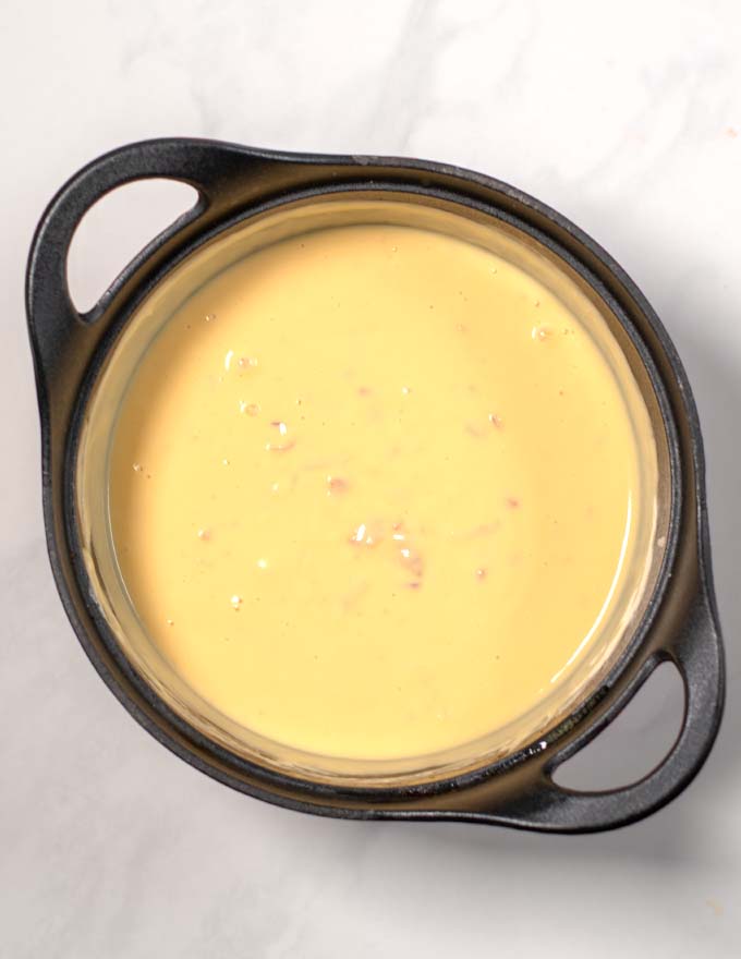 Top view of Beer Cheese Dip in a pot.