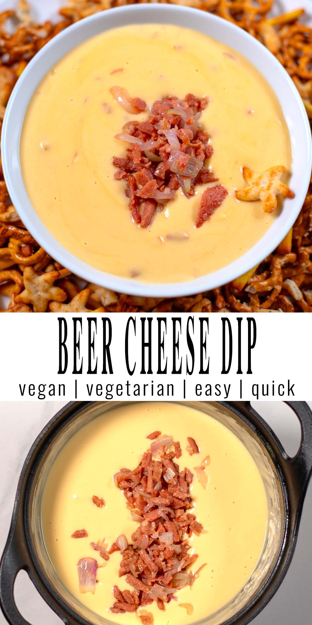 Collage of two photos of Beer Cheese Dip with recipe title text.