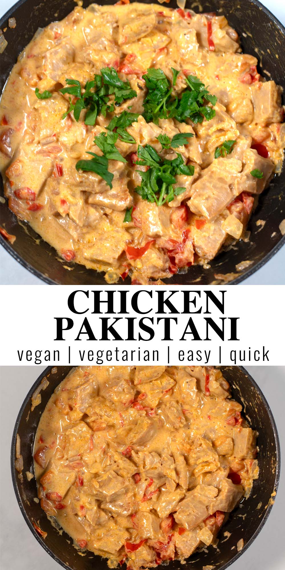 Collage of two photos of Chicken Pakistani with recipe title text.