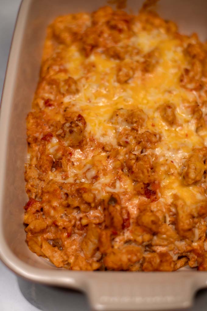 Closeup on Keto Mexican Chicken Casserole.