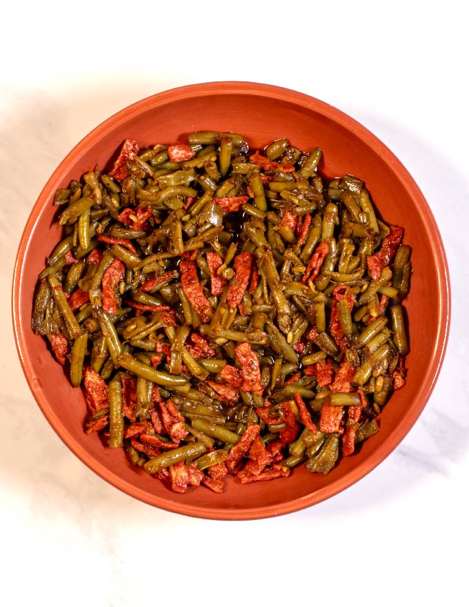 Canned French Style Green Beans served on a large plate.