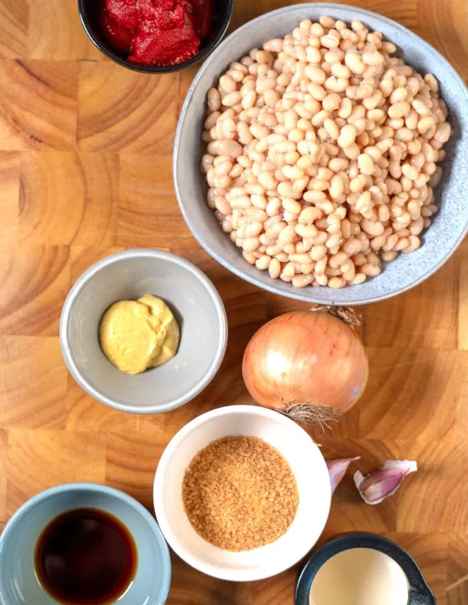 Ingredients needed to make English Baked Beans.