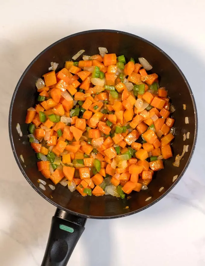 Top view of Italian Sofrito in a pan.