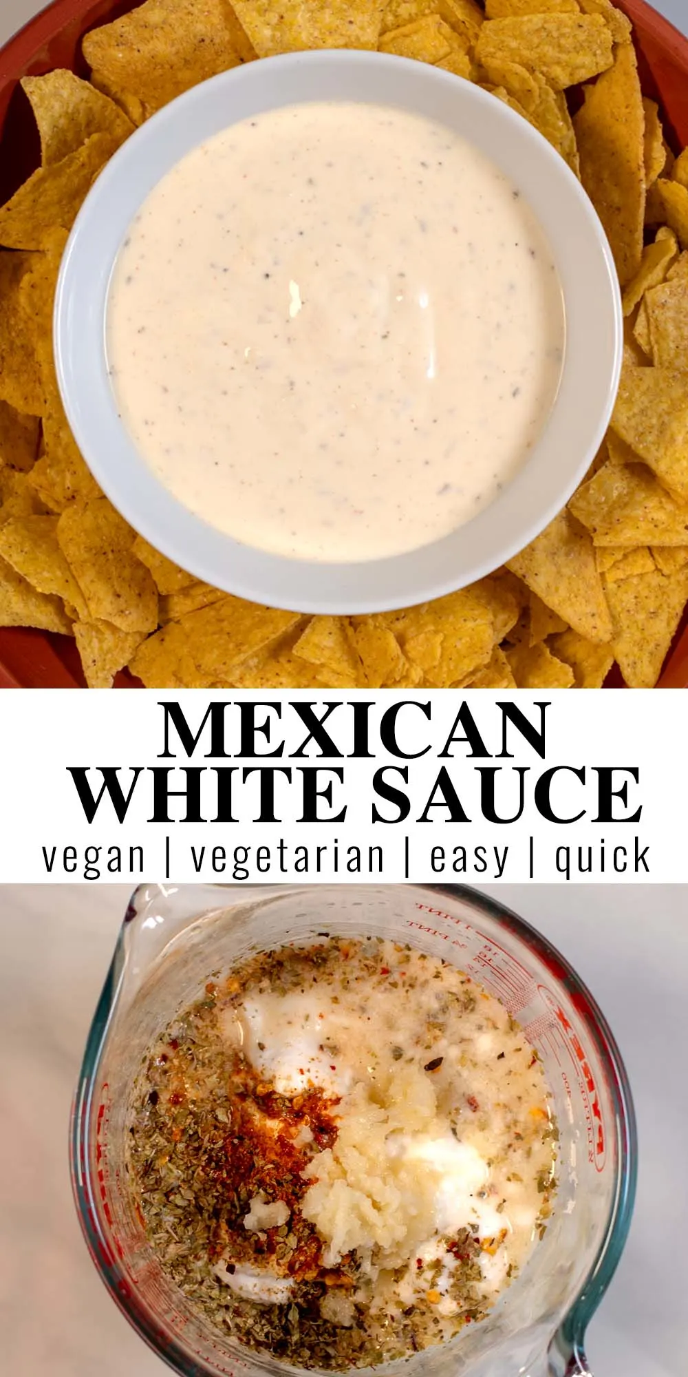 Two photos of Mexican White Sauce with reicpe title text.