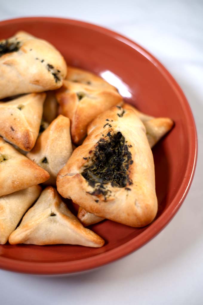 Closeup on an open Spinach Fatayer.