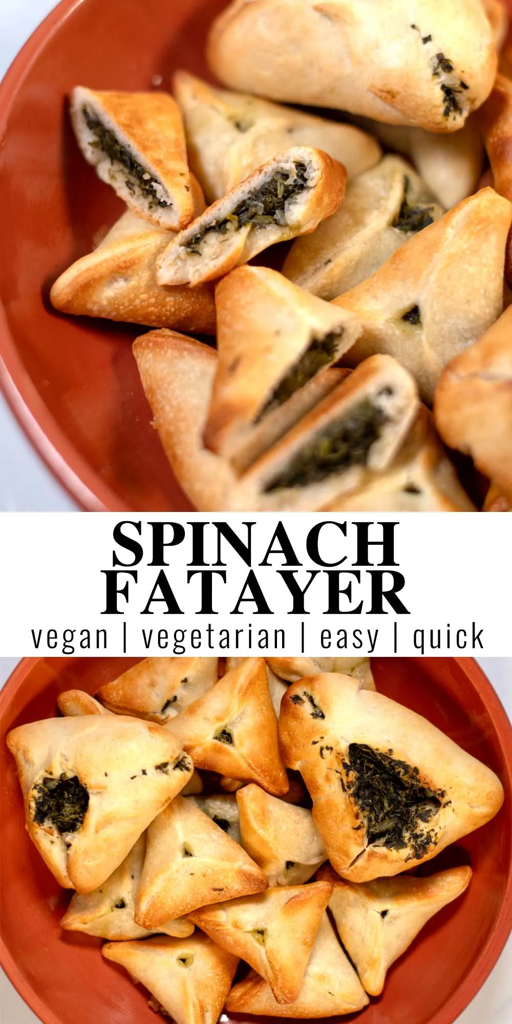 Collage of two photos of Spinach Fatayer with recipe title text.