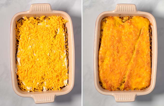 Bierock Casserole before and after baking.