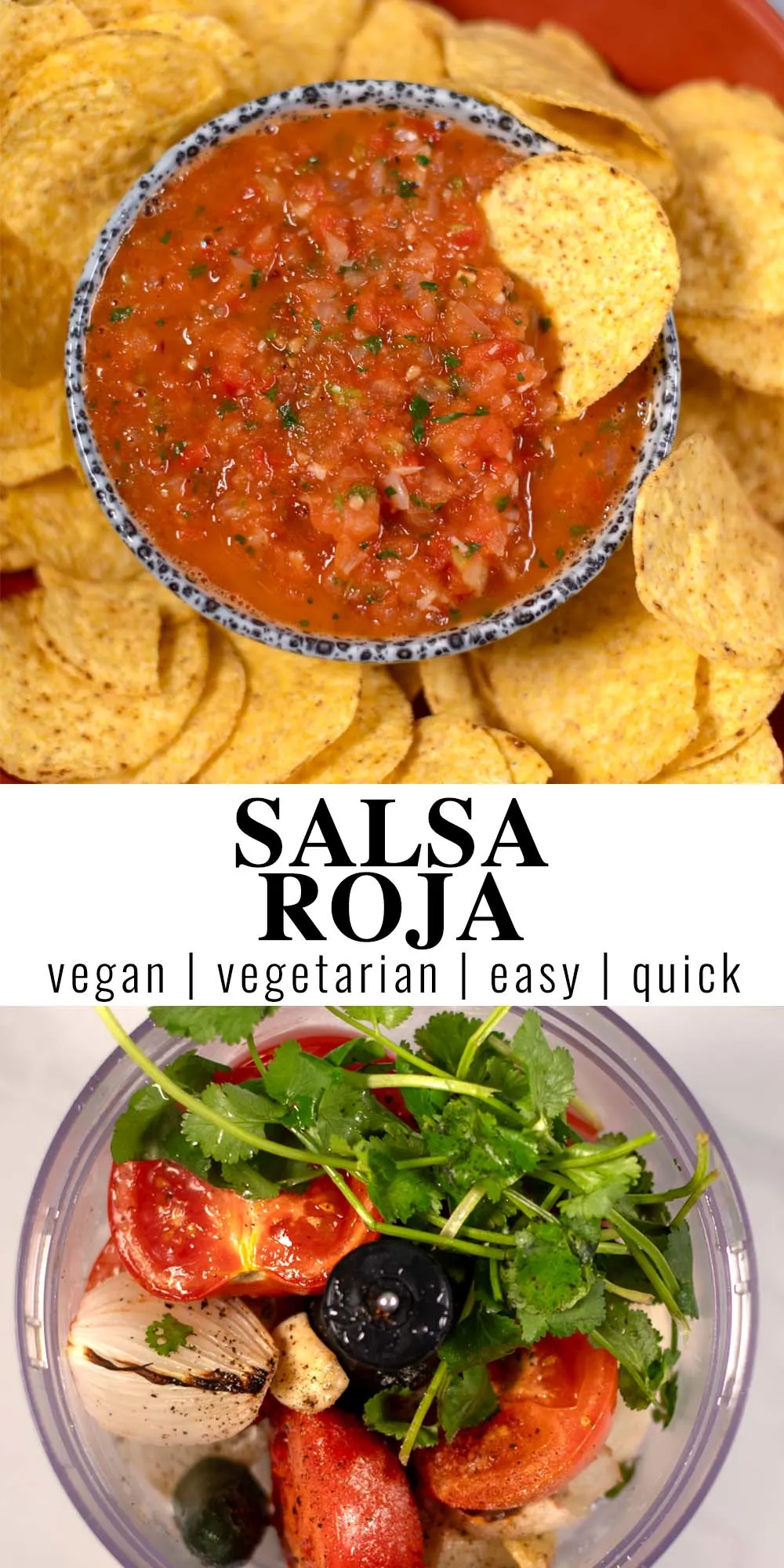 Collage of two photos of Salsa Roja with recipe title text.