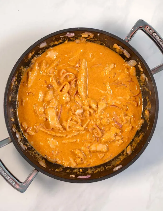 Thai Red Curry in a pan.