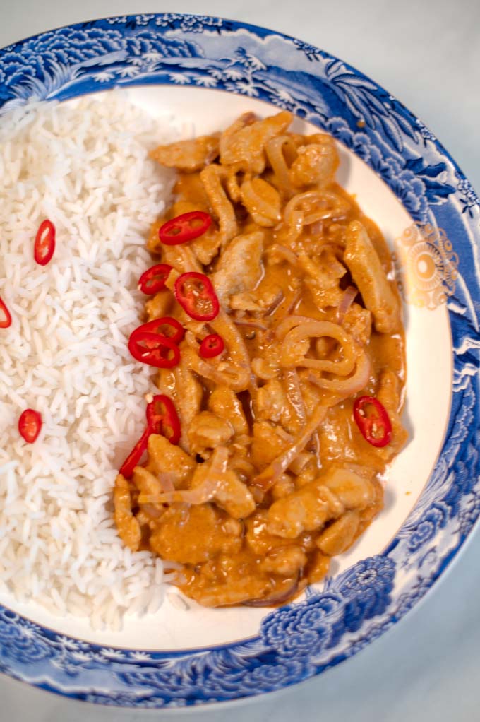 Closeup of a serving of Thai Red Curry.