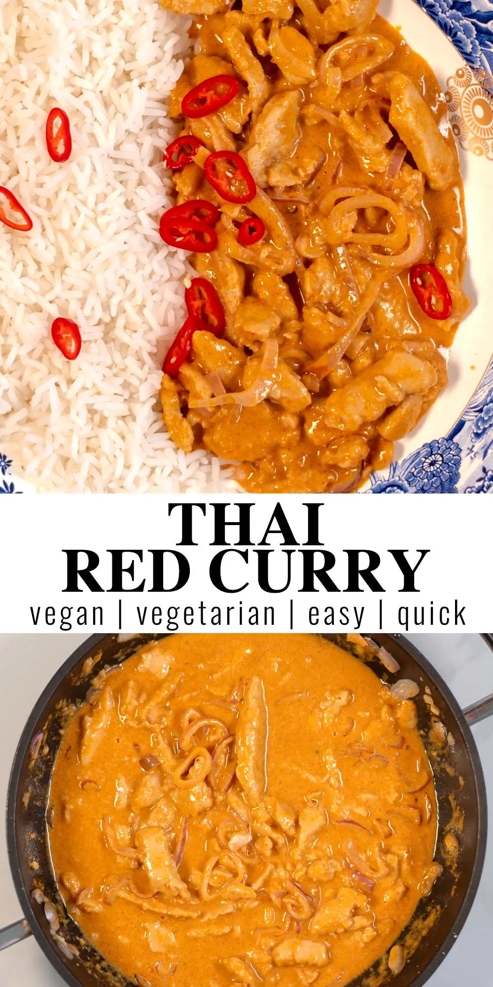 Collage of two photos of Thai Red Curry with recipe title text.