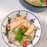 Closeup on a serving of Chicken Long Rice.