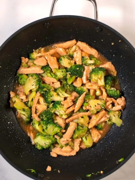 Ready Chinese Chicken and Broccoli in a large pan.