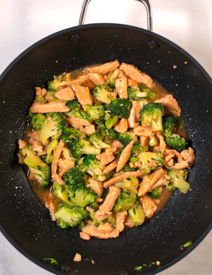 Ready Chinese Chicken and Broccoli in a large pan.