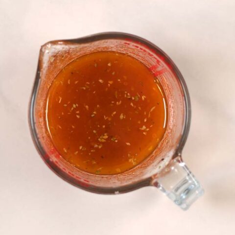 Top view of a mixing bowl with Fajita Sauce.