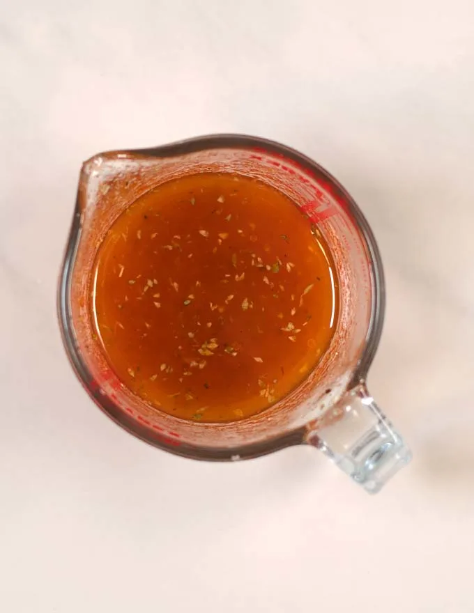 Top view of a mixing bowl with Fajita Sauce.