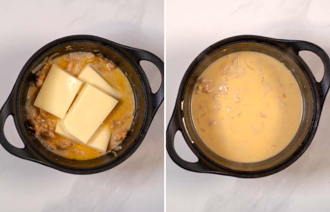 Step-by-step guide showing how to make cheesy sauce.