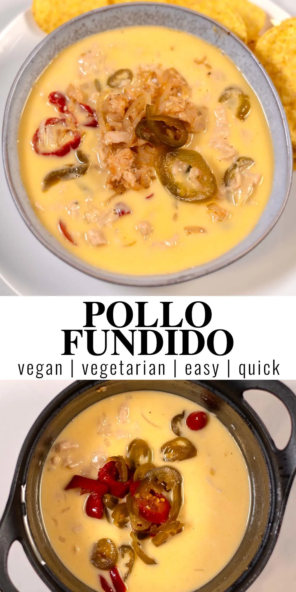 Two photos of Pollo Fundido with recipe title text.