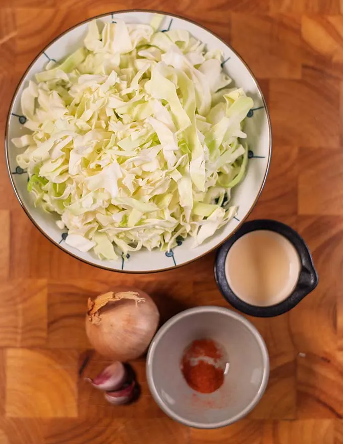 Ingredients needed to make Cabbage and Onion.