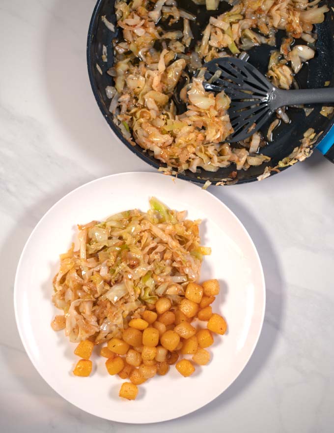 Serving of Cabbage and Onion with potatoes.