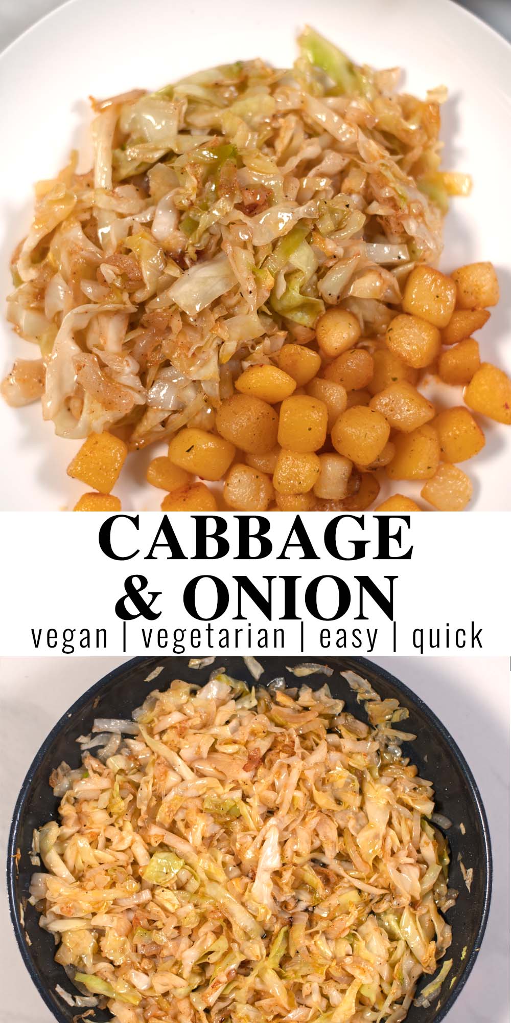 Collage of two photos of Cabbage and Onion with recipe title text.