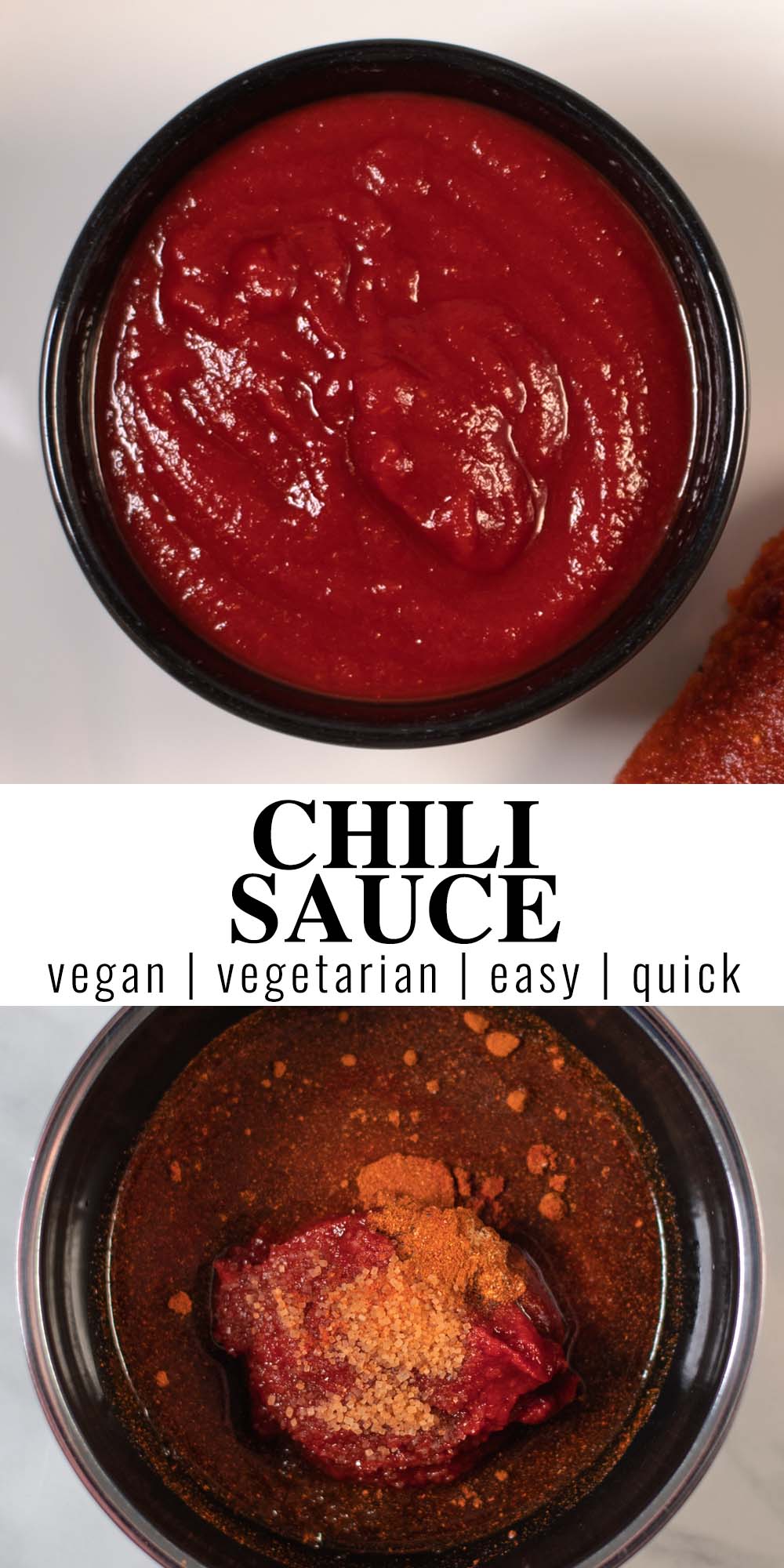 Collage of two photos of Chili Sauce with recipe title text.