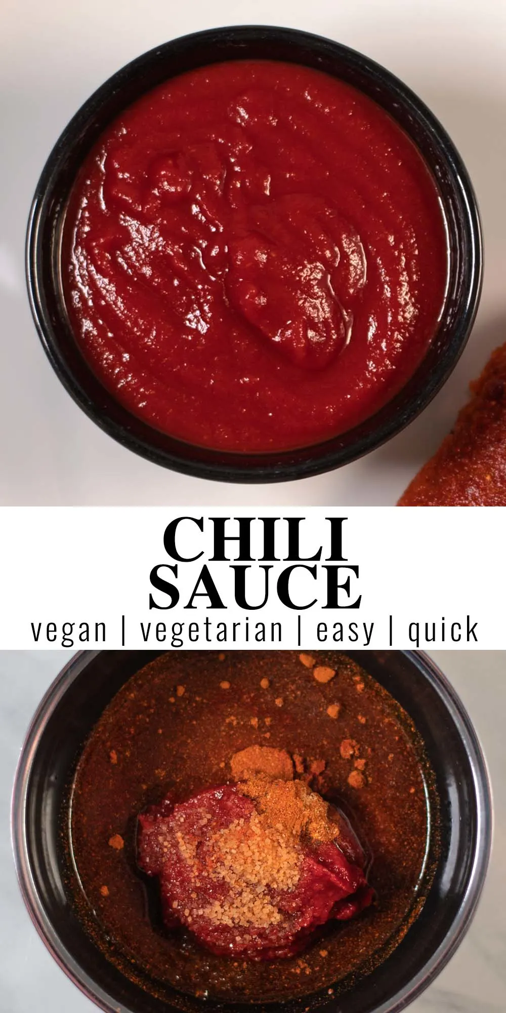 Collage of two photos of Chili Sauce with recipe title text.