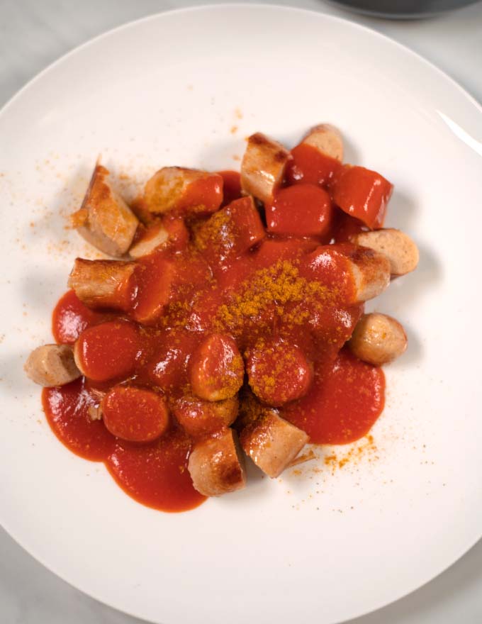 Serving of Currywurst.